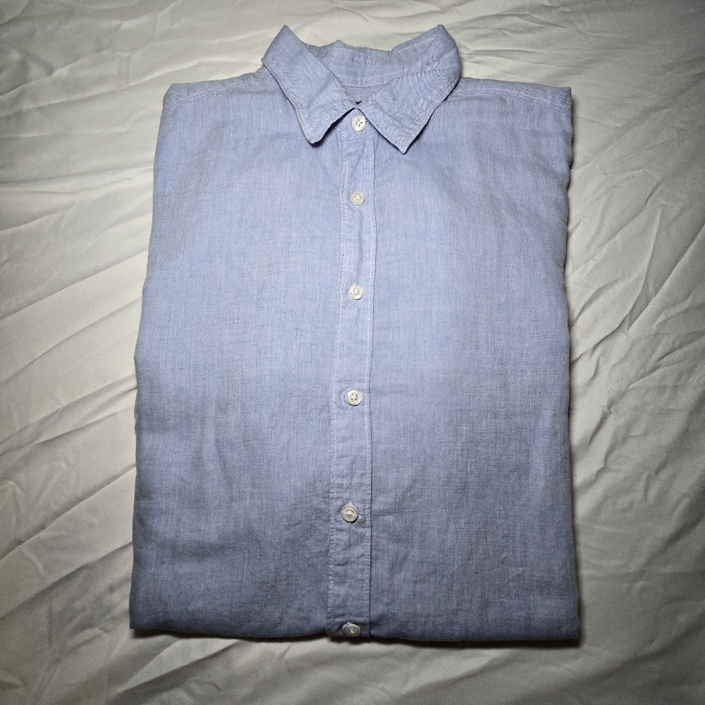 Perry Ellis Light Blue Cotton, Linen Men's Small Button Short Sleeve Shirt